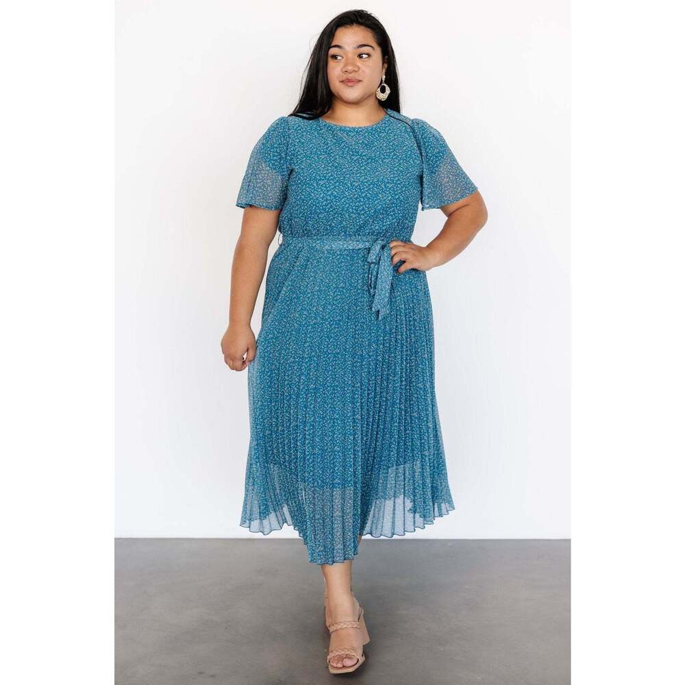 Baltic Born Prim Pleated Dress | Persian Blue Print Size 2XL2XL